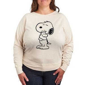 Футболка большого размера с длинными рукавами из французского трикотажа «Peanuts Snoopy Loves Woodstock» Licensed Character, белый