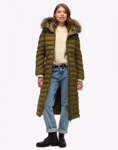 Удлиненная куртка Fuji с капюшоном из искусственного меха Superdry, серый