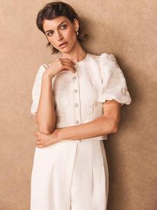 Жаккардовый топ с пышными рукавами Mint Velvet, Ivory