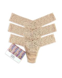 Фирменные кружевные стринги Original Rise, набор из 3 шт Hanky Panky, коричневый/бежевый
