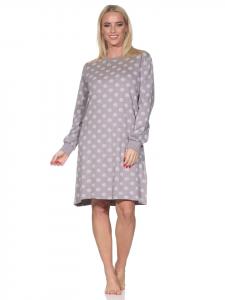 Уютная ночная рубашка из интерлока с длинными рукавами и рисунком в горошек песочного цвета NORMANN