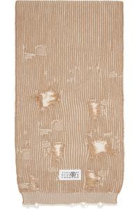 Mm6 Maison Margiela Шелковый шарф с улучшенной оптической ребристостью, бежево-белый