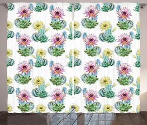 Винтажная штора в деревенском стиле ABAKUHAUS, мексиканский кактус, универсальные ленточные шторы для гостиной с петлями и крючками, 280 x 245 см, розовый, зеленый и синий Abakuhaus