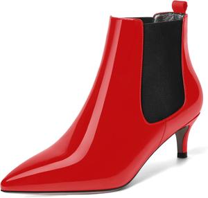Женские офисные ботильоны SKYSTERRY с заостренным носком, лакированные, модные, невысокий каблук 2 дюйма, Black/Red