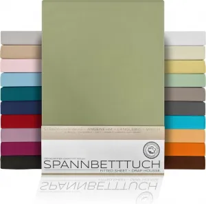 Простыня на резинке BEAUTEX из гребенного хлопка, трикотаж премиум-класса, плотность 160 г/м², размер и цвет на выбор, 180x200 см, оливково-зеленый, тип матраса: наматрасник Beautex GmbH