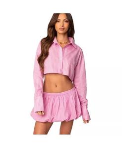 Женская укороченная рубашка на пуговицах в тонкую полоску Hila Edikted, розовый