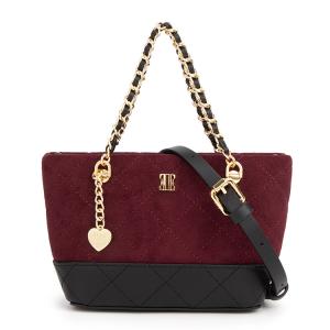 ELLE Сумка женская маленькая WONDER Fabric With Cow Leather Caramel Brown/Cherry