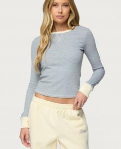 Женская футболка Rora с длинными рукавами и контрастной текстурой, вафельная Edikted, Gray-melange
