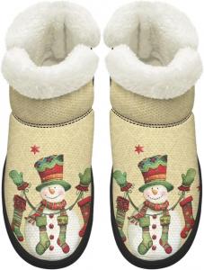 Зимние ботинки KEIAHUAN для женщин, уличная обувь для ходьбы босиком, теплые снежные сапожки с пушистым воротником, Snowman