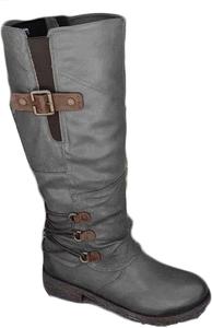 Женские осенне-зимние конные сапоги Yiozoi, круглый носок, плоская подошва, кожаные, с боковой молнией, нескользящие, удобные, повседневные рабочие сапоги из телячьей кожи, Grey