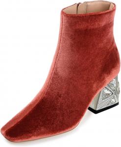 Женские ботильоны YDN с заклепками, низкий каблук, квадратный носок, боковая молния, обувь для вечеринок, шопинга и работы, размер 4-16 US, Bronze