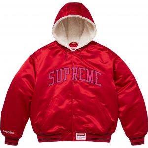 Куртка унисекс Mitchell & Ness FW25 WEEK11 с капюшоном и подкладкой из сатина Supreme, красный