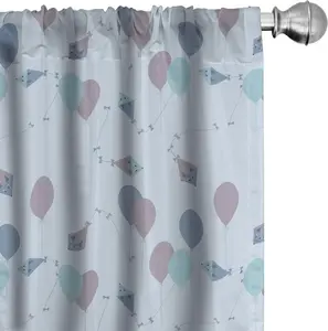 Шторы ABAKUHAUS Воздушные змеи, воздушные змеи в виде животных, летящих в небе с воздушными шарами, мультяшные, для детского душа, 2 шт., 75 x 225 см, цвет: засушенная роза, нежно-голубой Abakuhaus