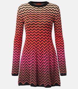 Мини-платье из смесового хлопка с эффектом омбре Zig Zag Missoni, Multicolor Black Red Fucsia Brown