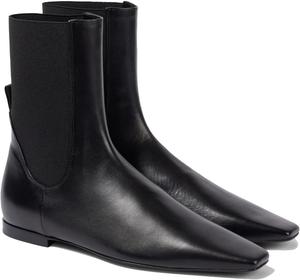 NSZPD Женские черные челси с квадратным носком, эластичными вставками, удобные с плоским каблуком, зимние вестерн ботильоны