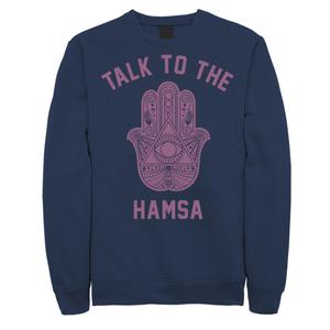 Мужской флисовый пуловер с рисунком Talk To The Hamsa фиолетового цвета с текстом и портретом Licensed Character