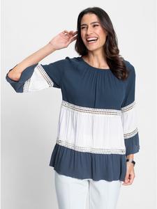 Блузка с жатым узором темно-синего и экрю цвета WITT WEIDEN