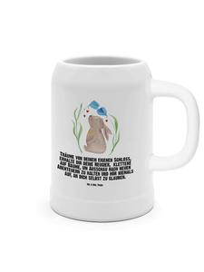 Пивная кружка с кроликом, цветком и надписью на белом фоне Mr. & Mrs. Panda