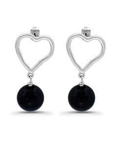 Серебряные серьги-гвоздики в форме открытого сердца Macy's, Silver/Onyx