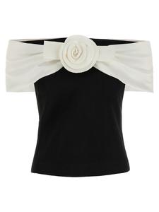 Топ 'Black Crêpe Flower' SELF PORTRAIT, белый/черный