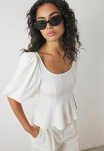 Блуза NA-KD PLEATED PUFF SLEEVE, Offwhite/White