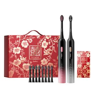 Мягкая щетина звуковая электрическая зубная щетка 8 насадок, IPX7 Waterproof, мужская и женская 2 шт комплект TB1 APIYOO, черный