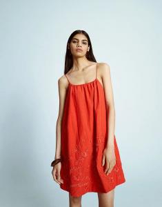 Мини-платье-трапеция Topshop с вышивкой из рафии красного цвета