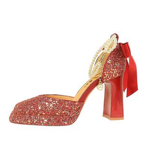 QITUMAUL Женские туфли на платформе с массивным каблуком красные [высота каблука 9 см], цвет Red[Heel Height 9cm]