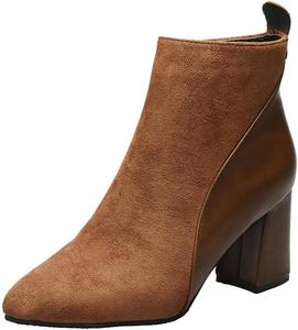 Ботильоны DINTAHA из искусственной замши с высоким массивным каблуком, заостренным носком и молнией, Brown