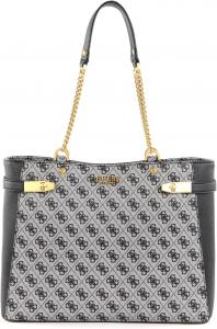 Сумка-тоут GUESS Zadie Logo Girlfriend с черным логотипом, черный логотип.