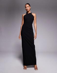 Платье макси Vesper bengaline с высоким вырезом и открытой спиной, черное