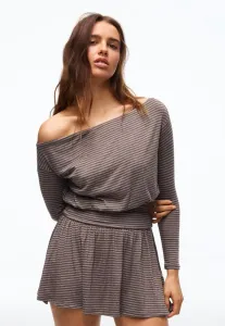 Повседневное мини-платье с длинными рукавами и поясом и принтом Bershka, Dark Brown