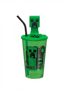 Зеленый пластиковый стаканчик с объемной соломинкой, 443 мл Minecraft