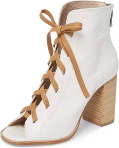 Женские ретро ботильоны YDN с открытым носком и шнуровкой, на массивном высоком каблуке, короткие ботинки с молнией, ковбойские рабочие туфли, размер 4-15 США, White-Snakeskin Printing