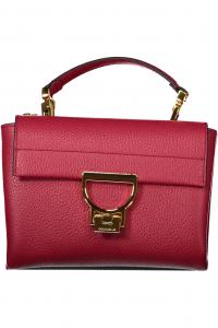 Женская сумка Coccinelle кожаная с ручкой и клапаном на кнопке, красный
