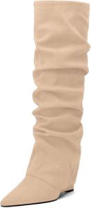 Женские ботфорты WAYDERNS с высоким каблуком на клинке, мягким верхом, заостренным носком, высотой 4 дюйма, удобные для повседневной носки, работы и вечеринок, осенне-зимние, Nude