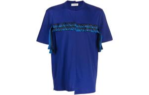 Асимметричная футболка Lanvin с кружевной отделкой, синяя