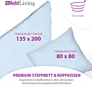 Комплект постельного белья премиум-класса 2 в 1 из сирсакера: пододеяльник 135х200 см, наволочка 80х80 см (пододеяльник не требуется), цвет: синий AddLiving