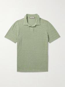 Рубашка-поло из льна облегающего кроя CANALI, зеленый
