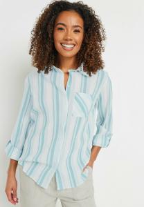 Блузка на пуговицах STRIPE TAB SLEEVE M&Co, светло-голубой
