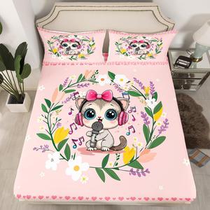 Erosebridal Детский комплект постельного белья с милыми котиками, мультяшными животными и тропическими цветами, розовый, Multi 07