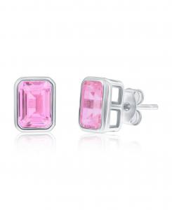 Серьги-гвоздики из стерлингового серебра, прямоугольные, с фианитами, с камнем-талисманом по знаку зодиака Simona, Pink