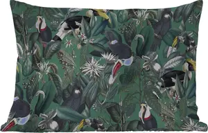 Подушка для улицы - Цветы - Птица - Листья - 50 x 30 см - Устойчива к погодным условиям - Подушка для отдыха - Подушка для дивана - Украшение для гостиной MuchoWow