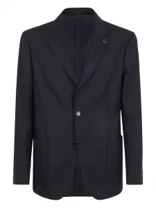 Шерстяной блейзер с цветочной застежкой Lardini, синий