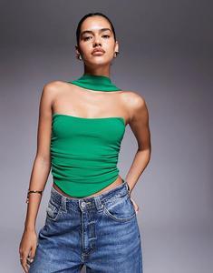 Топ-бандо ASOS DESIGN с шарфом на шее зеленого цвета