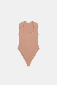 Эластичный боди с квадратным вырезом Zara, бледно-розовый
