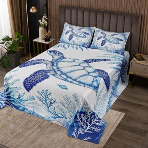 Erosebridal Комплект постельного белья King Size с морскими черепахами в синих тонах, White