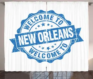 Штора в деревенском стиле Новый Орлеан от ABAKUHAUS, с надписью Добро пожаловать в город, присборенная штора из тесьмы для спальни с петлями и крючками, 280 x 245 см, сине-белая Abakuhaus
