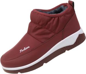Женские зимние ботинки с круглым носком, утепленные плюшевой тканью и коротким пуховым верхом, для холодной погоды, водонепроницаемые ботинки до щиколотки (серые, 41 EU) Generic, 42 Eu Red