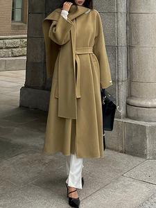 Пальто с пышными рукавами и поясом на талии, женская верхняя одежда Doux Belle, цвет Khaki